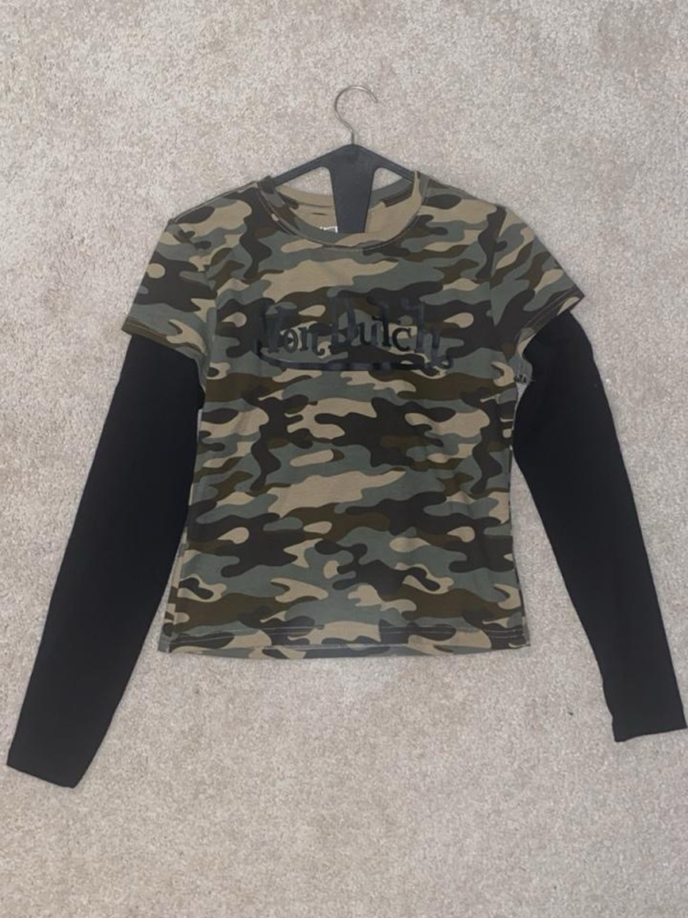 Von Dutch Camouflage Layered-Look Crop Top - Green/Black Camo